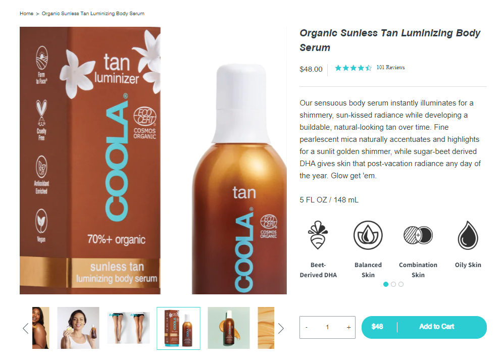 Self-tanner product page