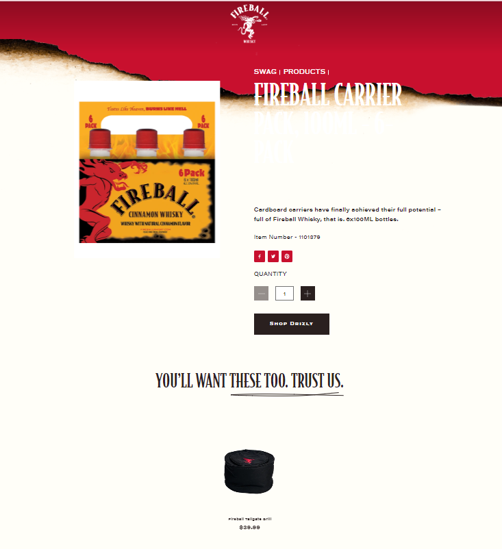 Fireball whisky product page